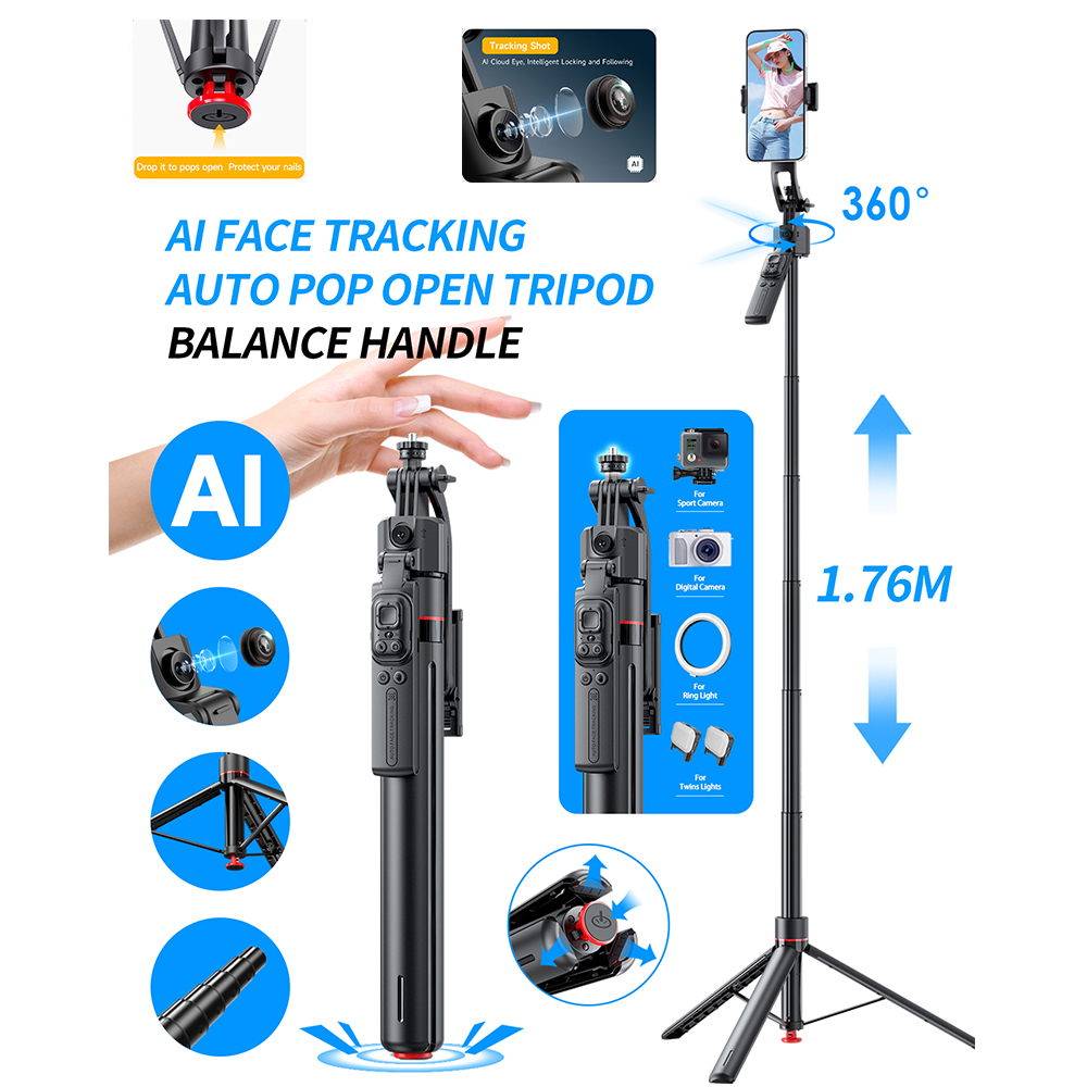 Auto Tracking Tripod - AI Gimbal ترايبود القفز Selfie Stick